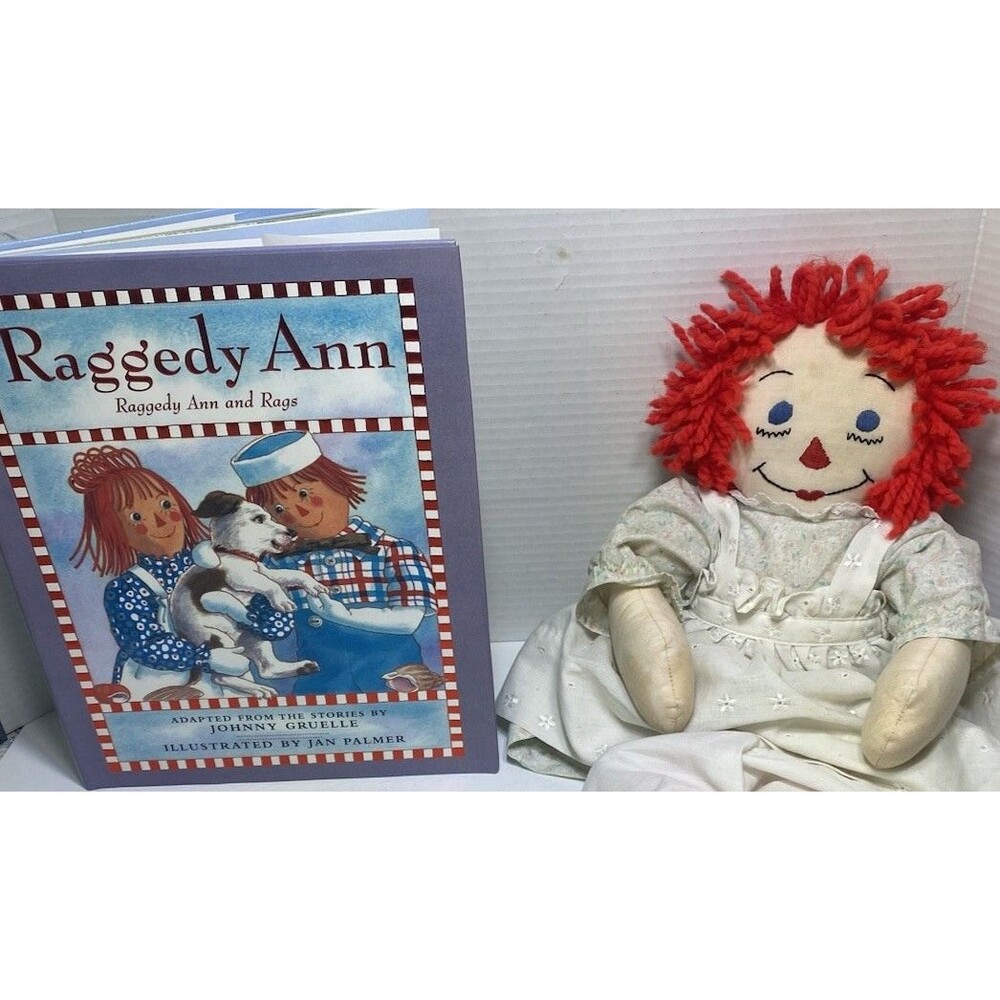Raggedy Ann  doll w Raggedy Ann & Rags Book + VTG Handmade Cloth Doll